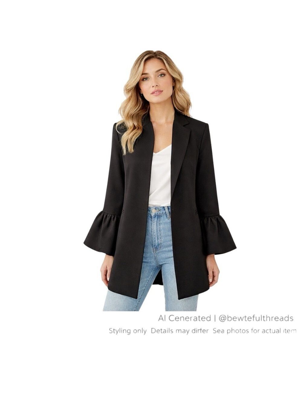 Another Story M Black Ruffle Sleeve Blazer Jacket Frill Cuff Chic